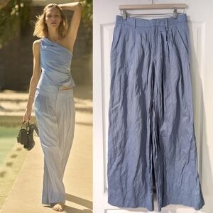 NEW Zara | ZW Creased Darted Wide-leg Trousers In Light Blue